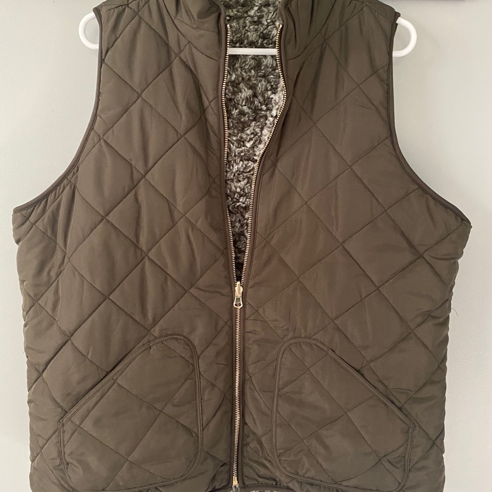 Quilted Olive and Sherpa Vest - Maurices